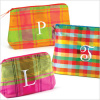 personalized plaid silk cosmetic bag - small